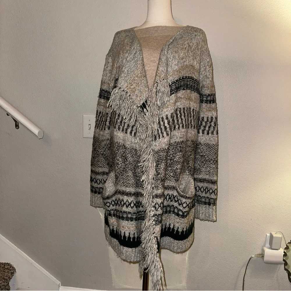 CAbi Gray and Black Patterned Cardigan